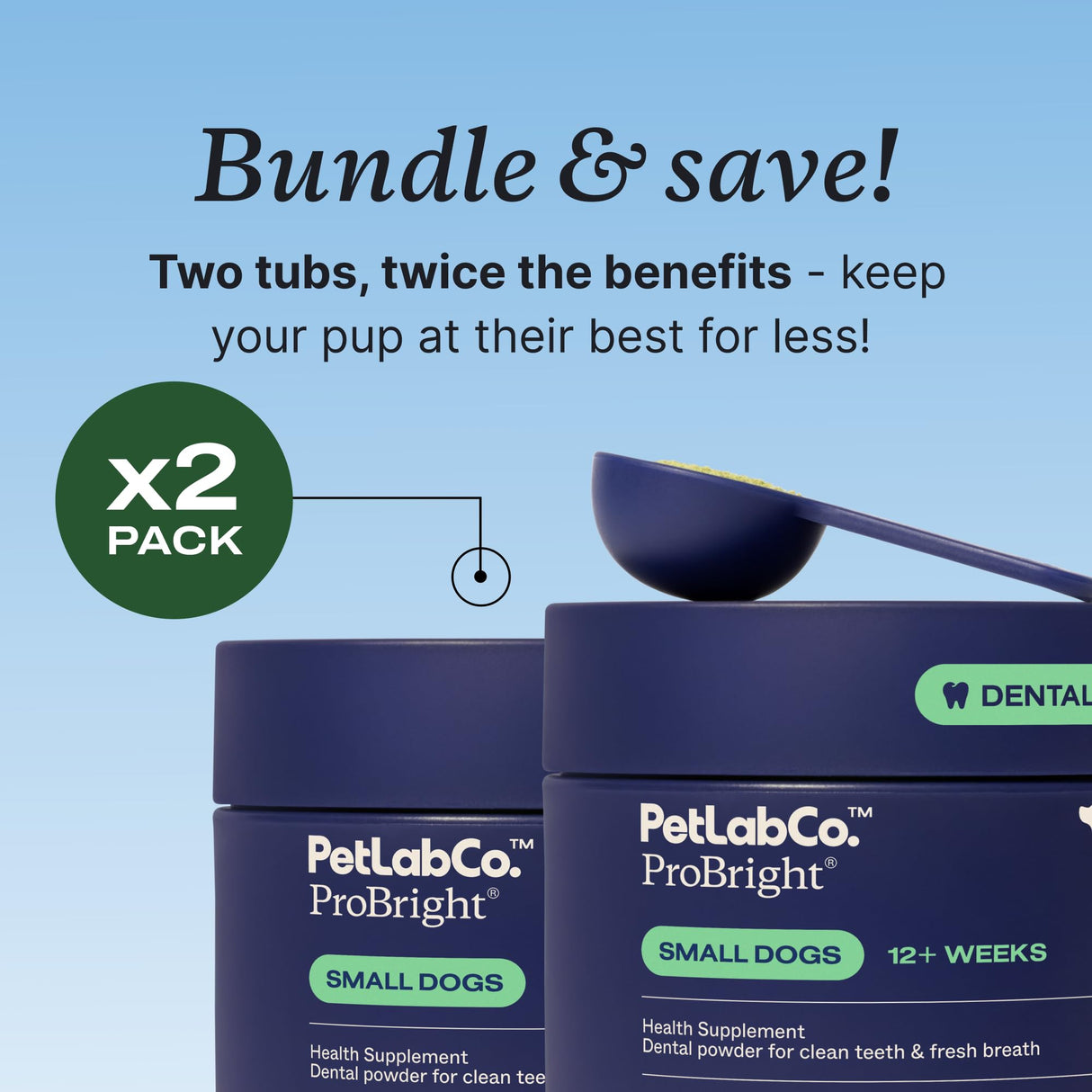 PetLab Co. ProBright Dental Powder - Dog Breath Freshener - Teeth Cleaning Made Easy – Targets Tartar & Bad Breath - Formulated for Small Dogs - Pack of 2