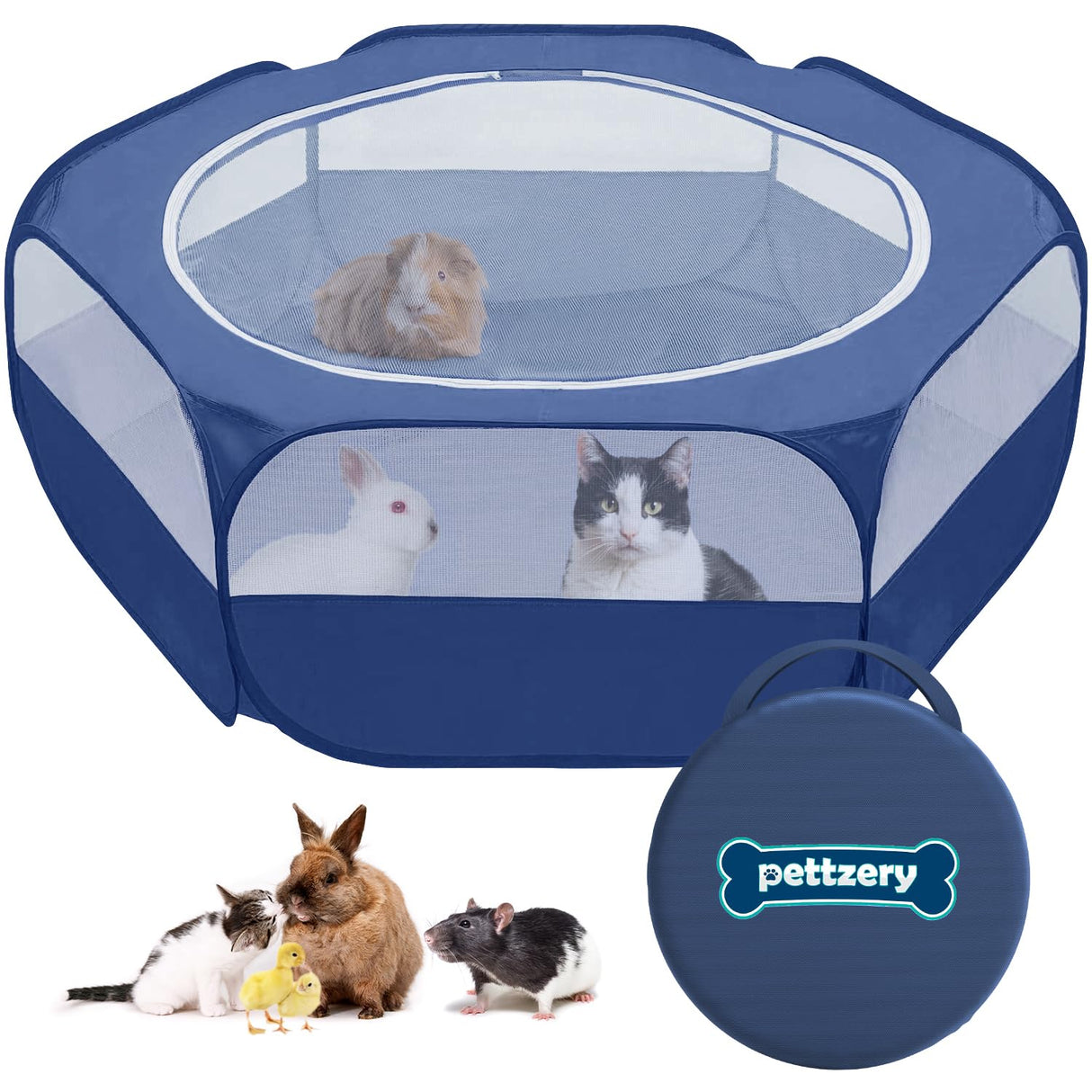 Small Animal Playpen with Zippered Top, Portable Waterproof Pet Cage (47"x23") for Kitten, Bunny, Guinea Pig, Hamster, Chicken Brooder, Indoor & Outdoor Exercise Pen, Foldable Design (Navy)