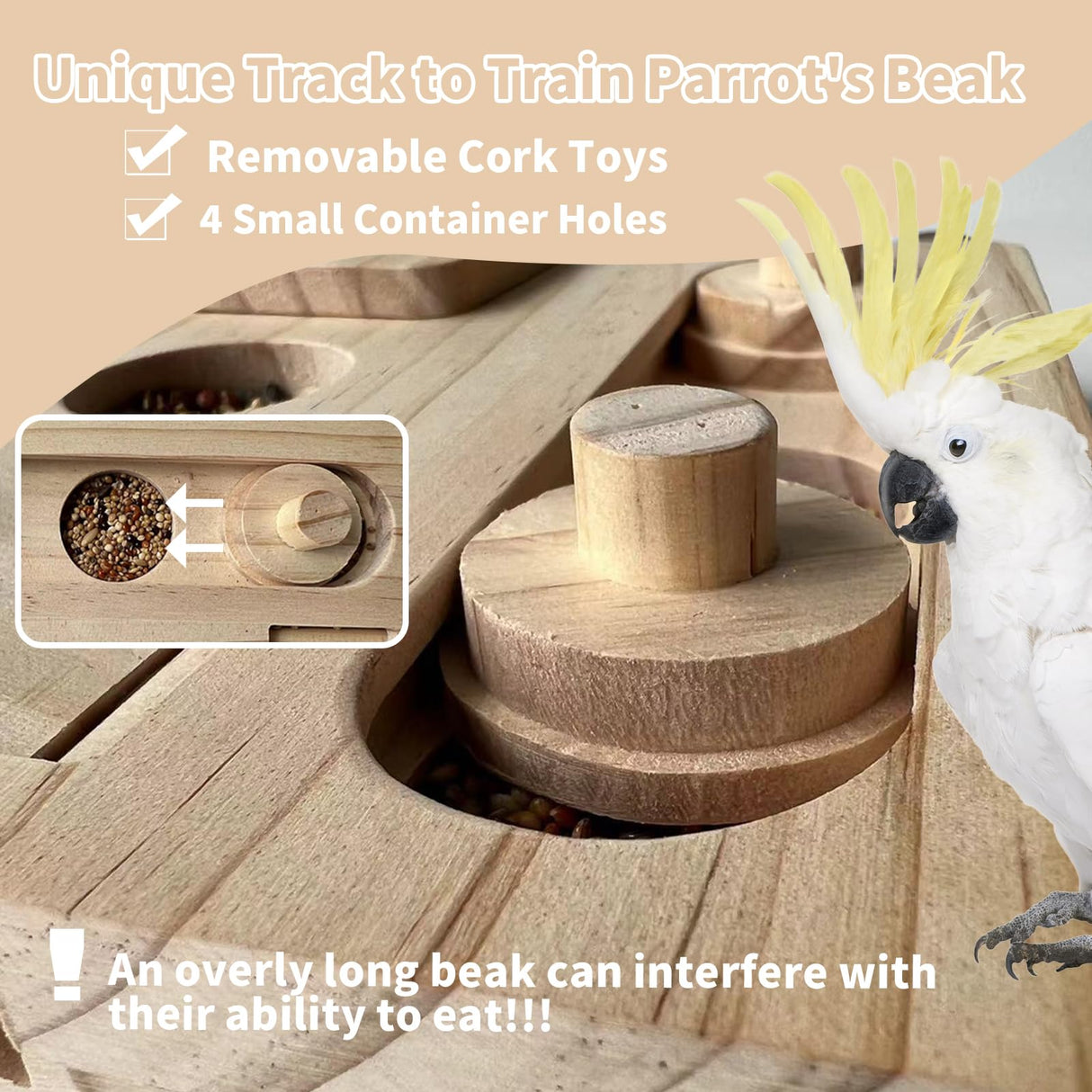 FlidRunest Wooden Bird Foraging Puzzle Toys for Parrots, Parakeet, Cockatiel, Sun Conures - Birds Interactive Mental Enrichment Toy, B ird Seed Slow Feeder Toy for Cage
