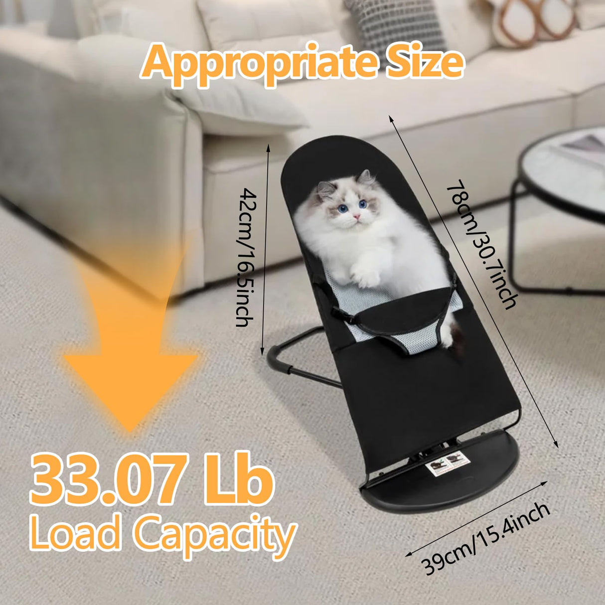 Surneis Dog Rocking Bed, Folding Rocking Chair Portable Dog Cooling Mat Pet Bouncy Bed 3-Speed Height Adjustable Cat Indoor Lounge Washable V-Shaped Bracket for Pets Weighing Less Than 33.07 Lbs