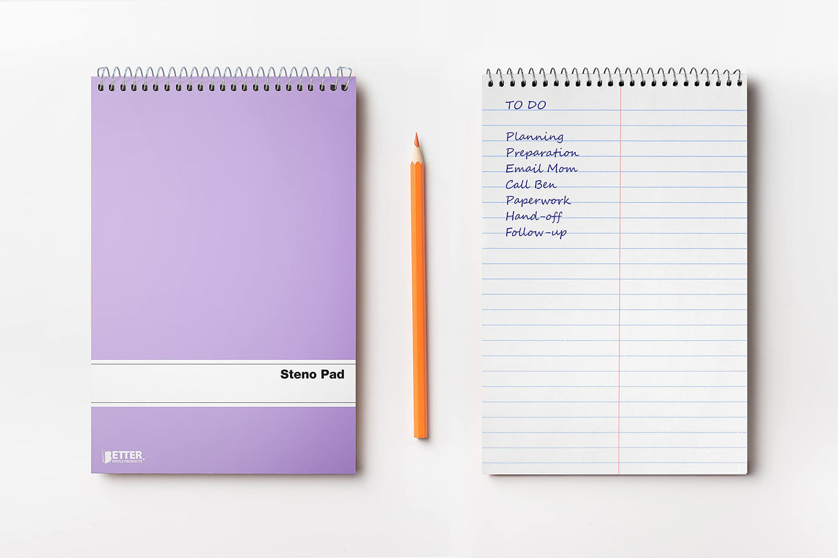 Better Office Products Steno Pads Spiral 6x9, 10 Pack, Gregg Ruled, 80 Sheets, Assorted Pastel Covers, Steno Notebooks Top Spiral for Note Taking