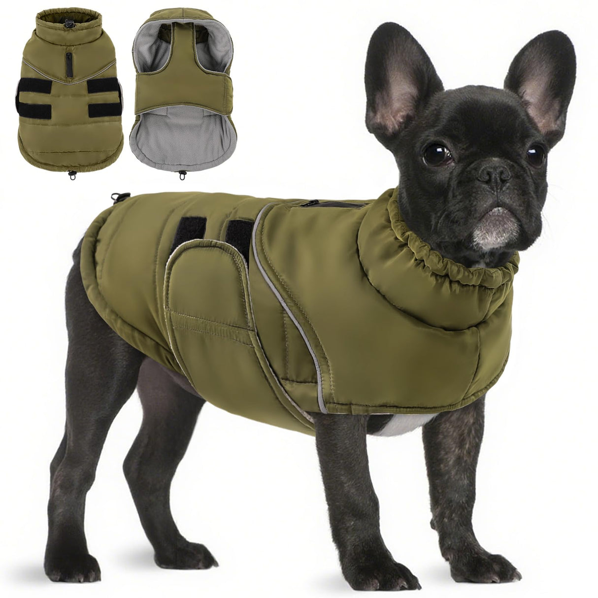 Peferhouse Warm Winter Coat for Large Dogs, Cold Weather Windproof Reflective Jacket With Harness Hole, Thick Vest ArmyGreen L