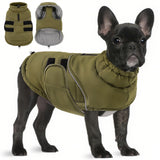 Peferhouse Warm Winter Coat for Large Dogs, Cold Weather Windproof Reflective Jacket With Harness Hole, Thick Vest ArmyGreen L