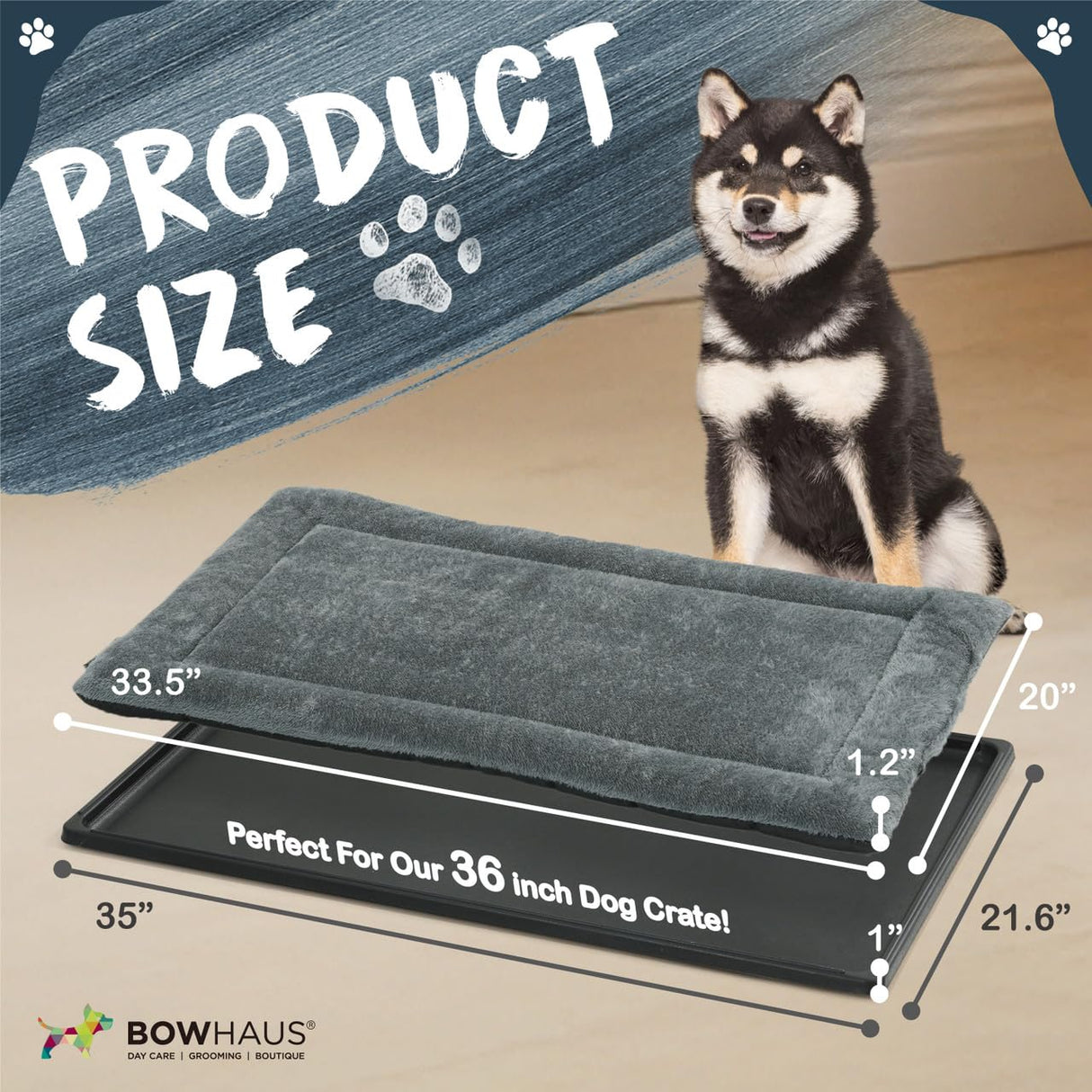 BOWHAUS Machine-Washable Dog Bed Pad & Tray for 36-Inch Kennel, Non-Slip Flat Cozy Sleeping Mat & Easy-Clean Plastic Replacement Crate Pan, Comfortable & Durable for Dogs, Rabbits, Cats, Various Pets