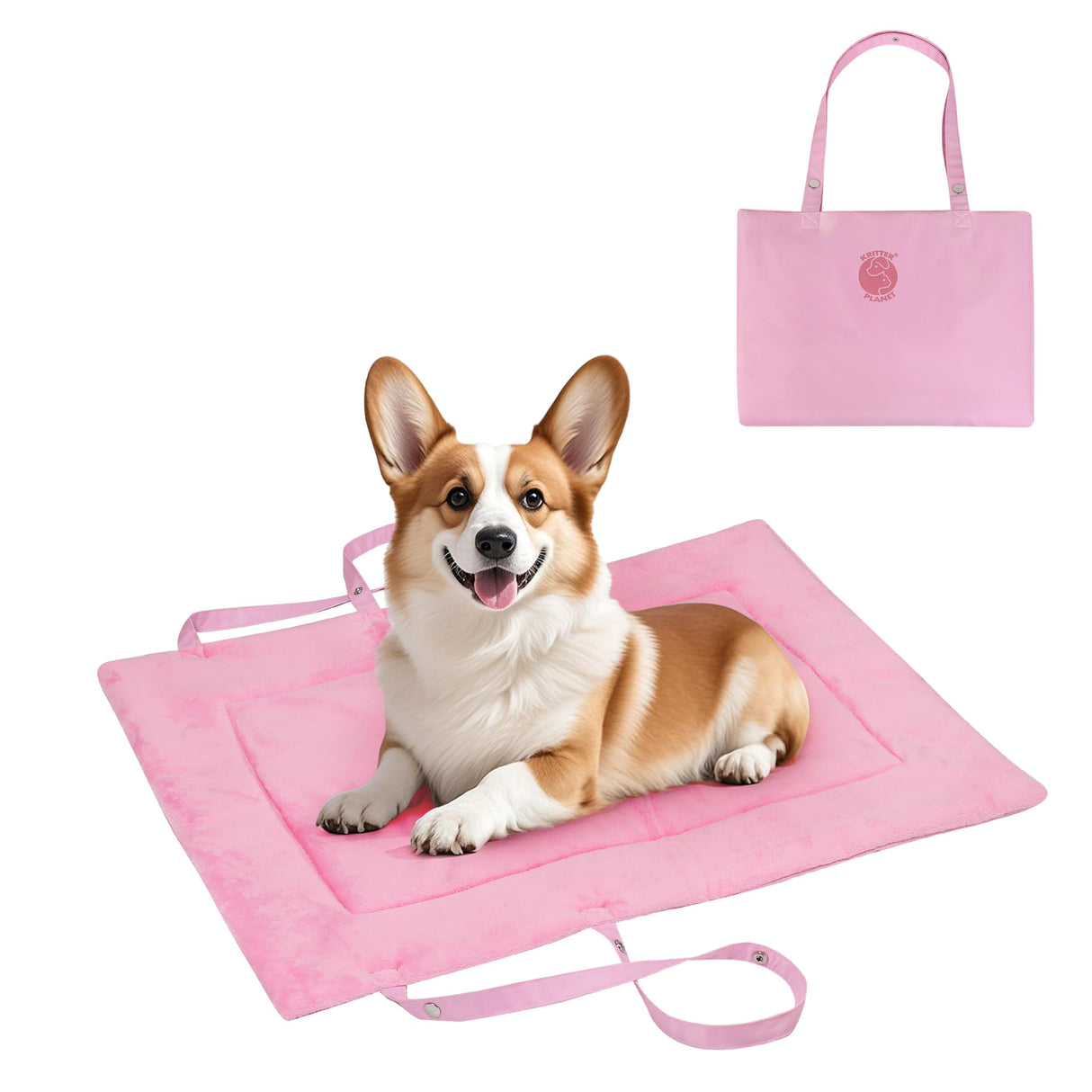 Kritter Planet Waterproof Foldable Dog Bed Pad for Camping & Travel, Portable Roll-Up Dog Bed Car Seat Pet Cushion Mat with Handles for Medium & Large Dogs, Indoor & Outdoor Use