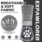 EXPAWLORER Dog Socks to prevent Licking and Slipping, Winter Dog Shoes for Cold Weather Snow, Paw Protectors for Hardwood Floors Anti-Slip, Dog Booties for Small Medium Large Senior Dogs,Black Grey XL
