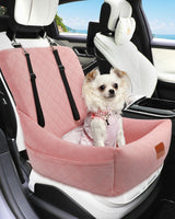 WOOAIDAGG Dog Car Seat for Small Dogs Up to 25lbs,Soft Washable Fabric Fill in Memory Foam,Easy to Assemble with 2 Clip-On Safety Leashes and Storage Pockets,Front or Back Seat are Both OK (Pink)