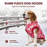 IECOii Camo Dog Hoodie Fleece Lined Dog Sweatshirt Pullover with Leash Hole and Reflective Stripes, Windproof Warm Hoodie for Medium Dogs Girl Boy, Fall Winter Outdoor Pet Hoodies, Pink Camo, XL