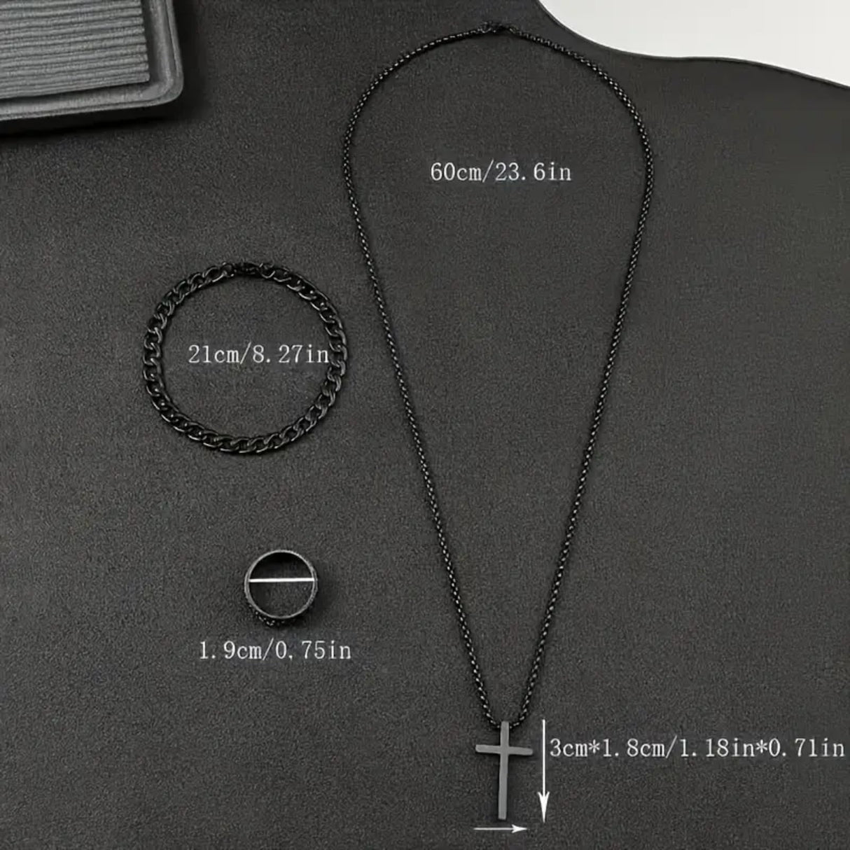 Alloy Cross Necklace Bracelet Ring Set of Three, Cross Pendant, Fashion Accessories, Suitable for Everyday Wear and Match
