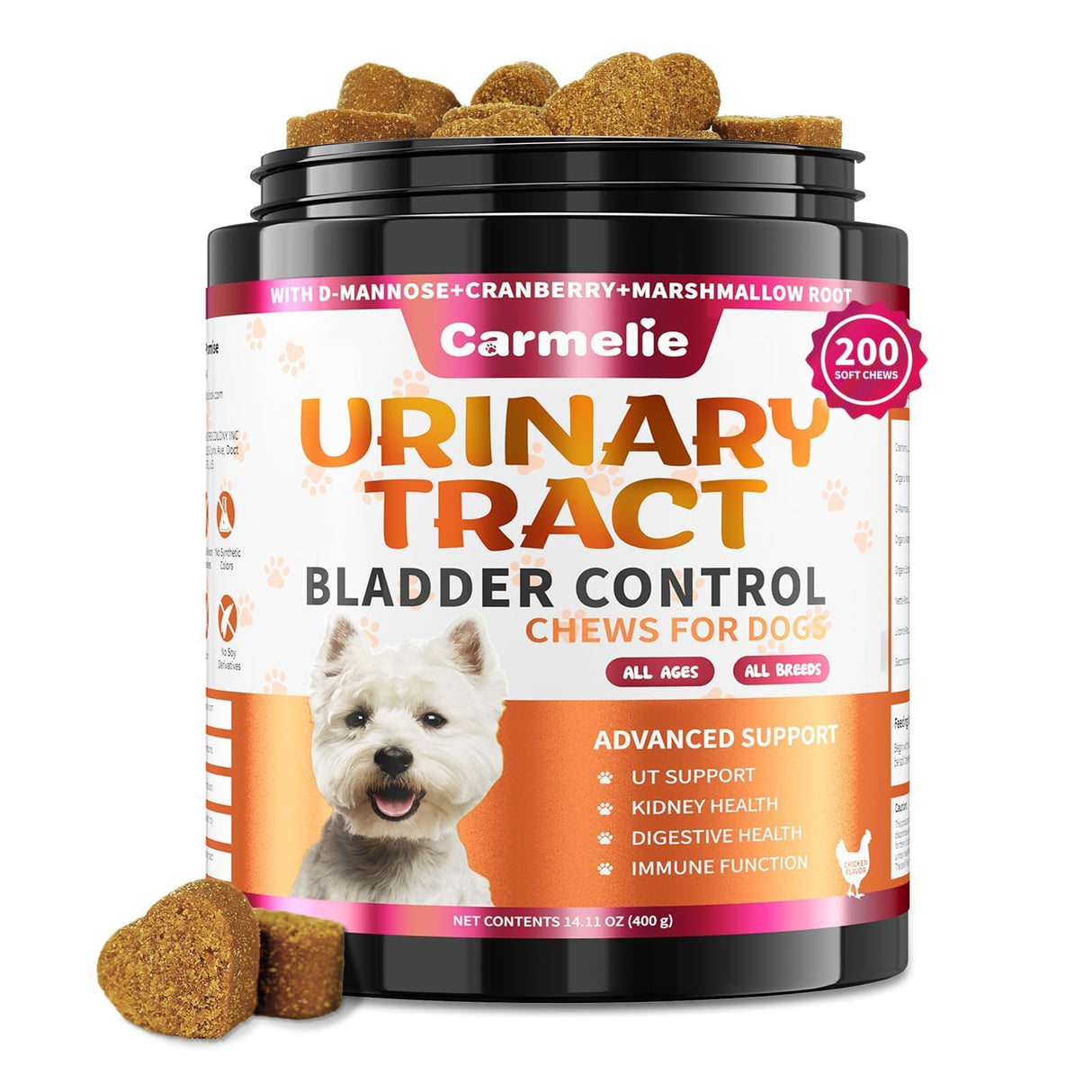 Dog Urinary Tract Supplement, Cranberry Supplement for Dog Urinary Tract, Bladder Support, Kidney Support, 200 Chews Natural Cranberry Support for Dogs