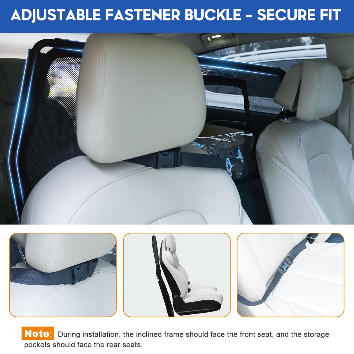 GEVINFA 52" Dog Car Barrier for SUV, Wide Escape-Proof & Chew-Proof Dog Car Divider with Removable Visual Window & 2 Storage Pockets, Pet Net Gate for Behind Front Seats, Fits Sedans Cars Trucks