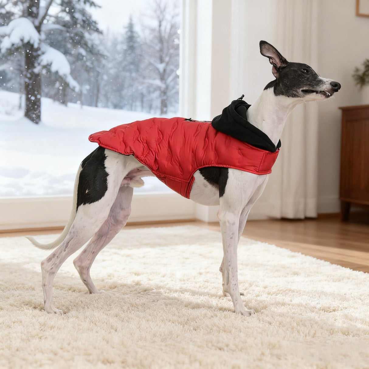 DORA BRIDAL Dog Puffer Coat, Warm Dog Jacket with Hood, Reflective Dogs Cold Weather Coats Pet Winter Vest for Medium Dogs, Pet Winter Vest, Red, M