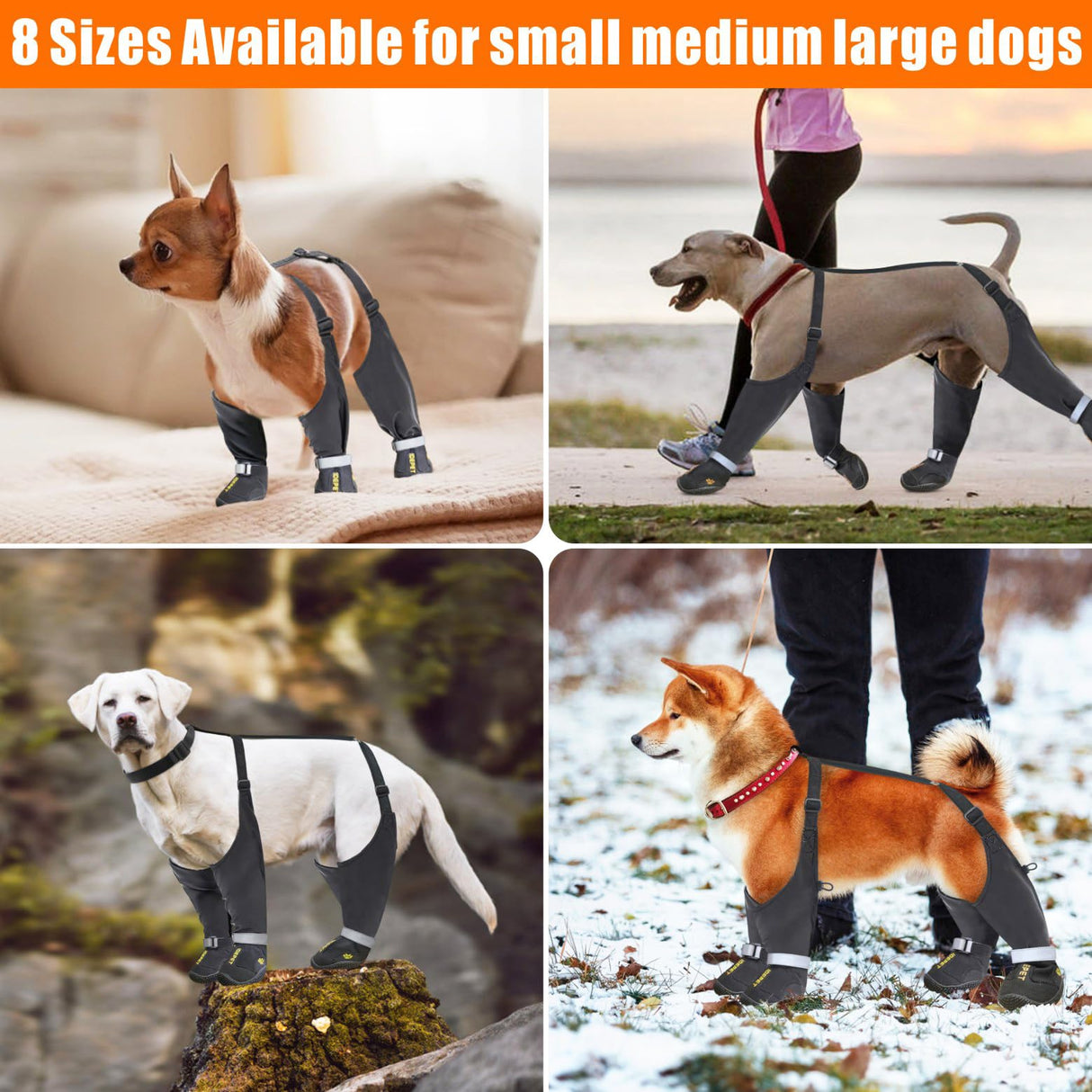 Idepet Dog Suspender Boots, Anti-Slip & Fall Waterproof Tall Shoes Legging for Small Medium Dog, Adjustable Suspender Boots for Winter Snow Rain Hiking Paws Protector 6