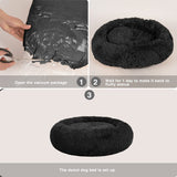 MFOX Calming Dog Bed for Large Dogs - Donut Washable Large Pet Bed, 36 inches Anti-Slip Round Fluffy Plush Faux Fur Dog Bed, Fits up to 75 lbs Pets, Black
