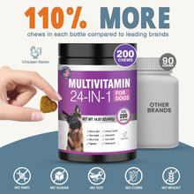 Load image into Gallery viewer, 24-in-1 Dog Vitamins and Supplements 200 Ct Dogs Multivitamin Chewable Contain Chondroitin Probiotics Omega-3 Glucosamine for Dogs Skin Coat Heart Joint Gut Liver Brain Eyes Immune Support - Chicken
