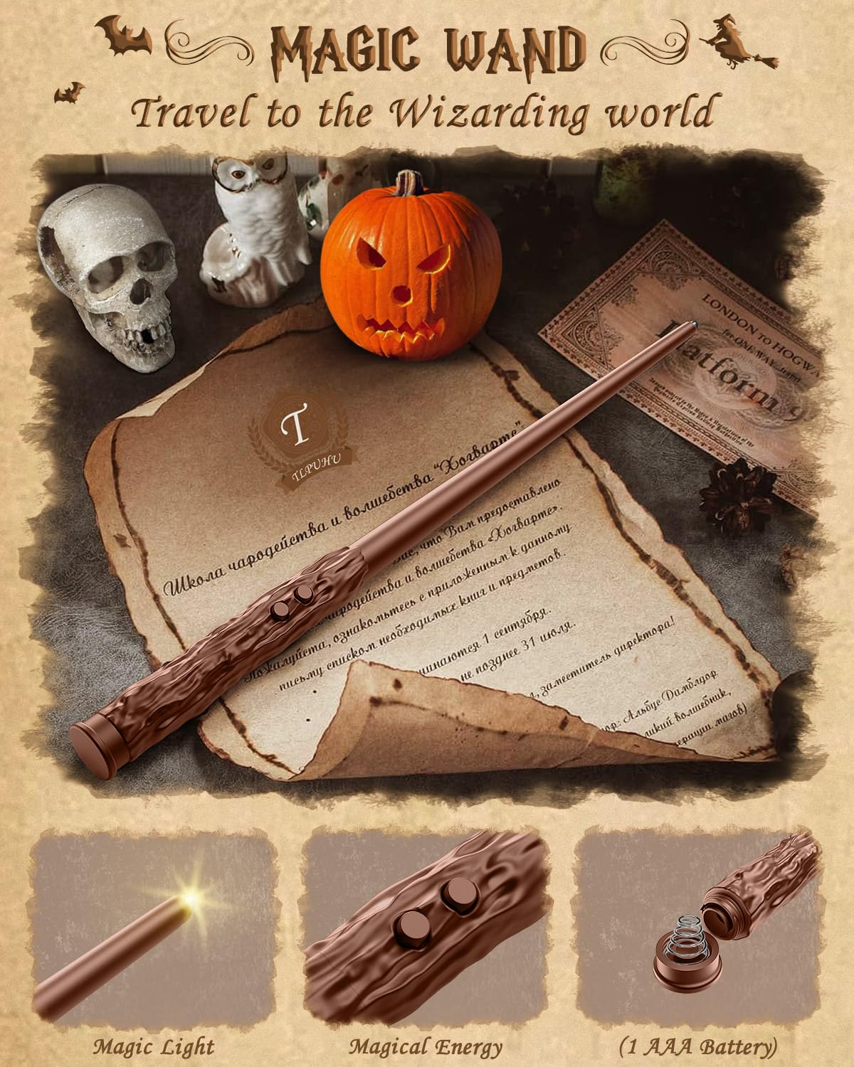 Floating Candles with Wand Remote 18PCS - Halloween Decorations Magic Hanging Candles Flickering Flameless Taper Candles with Glasses, Tie, Scarf, Battery Operated Candles for Party Christmas Decor