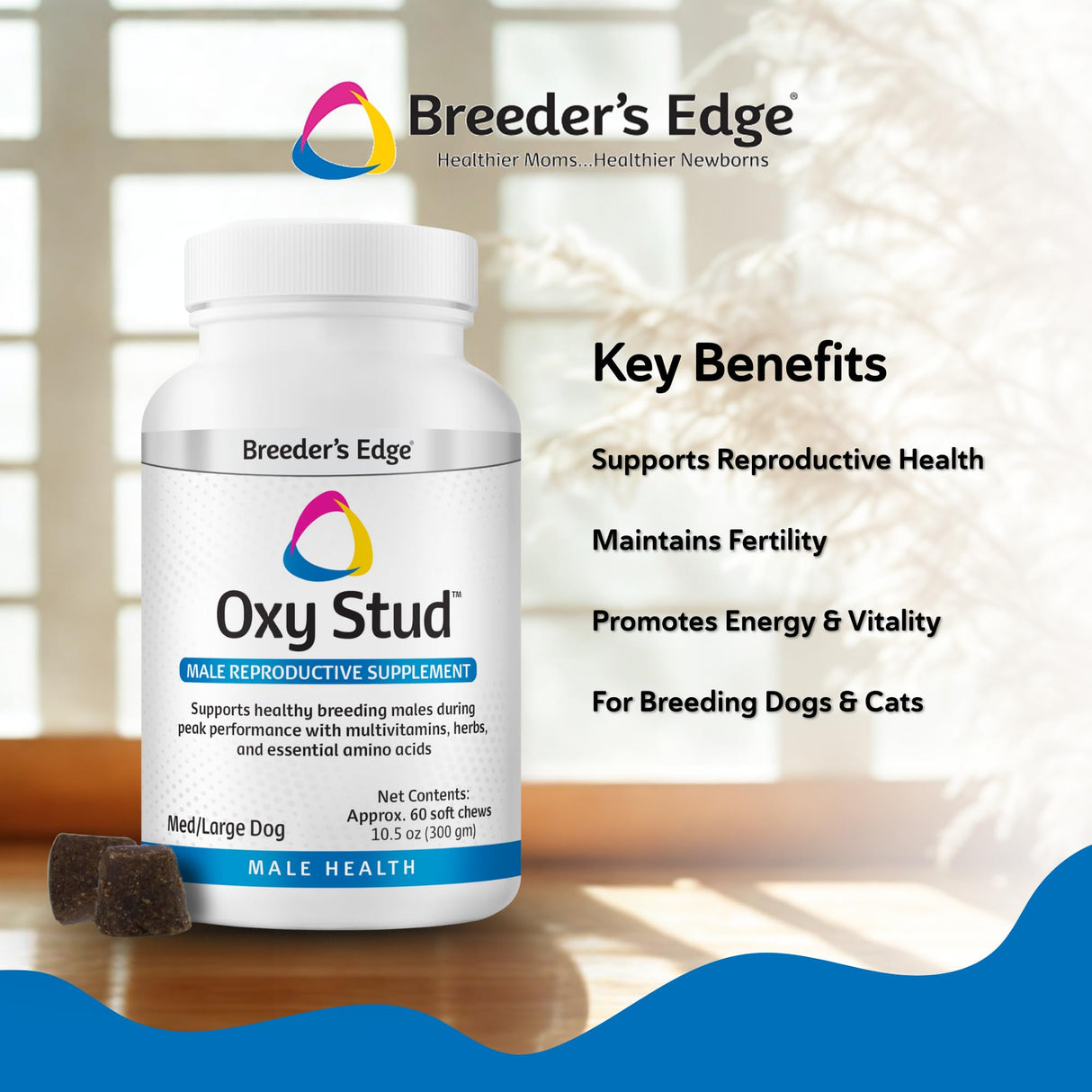 Breeder’s Edge Oxy Stud Male Supplement Multivitamin for Dogs & Cats, Helps Support Breeding, Fertility and Nutritional Needs Specific to Male Reproductive Health, Soft Chews - 60ct Medium & Large Dog