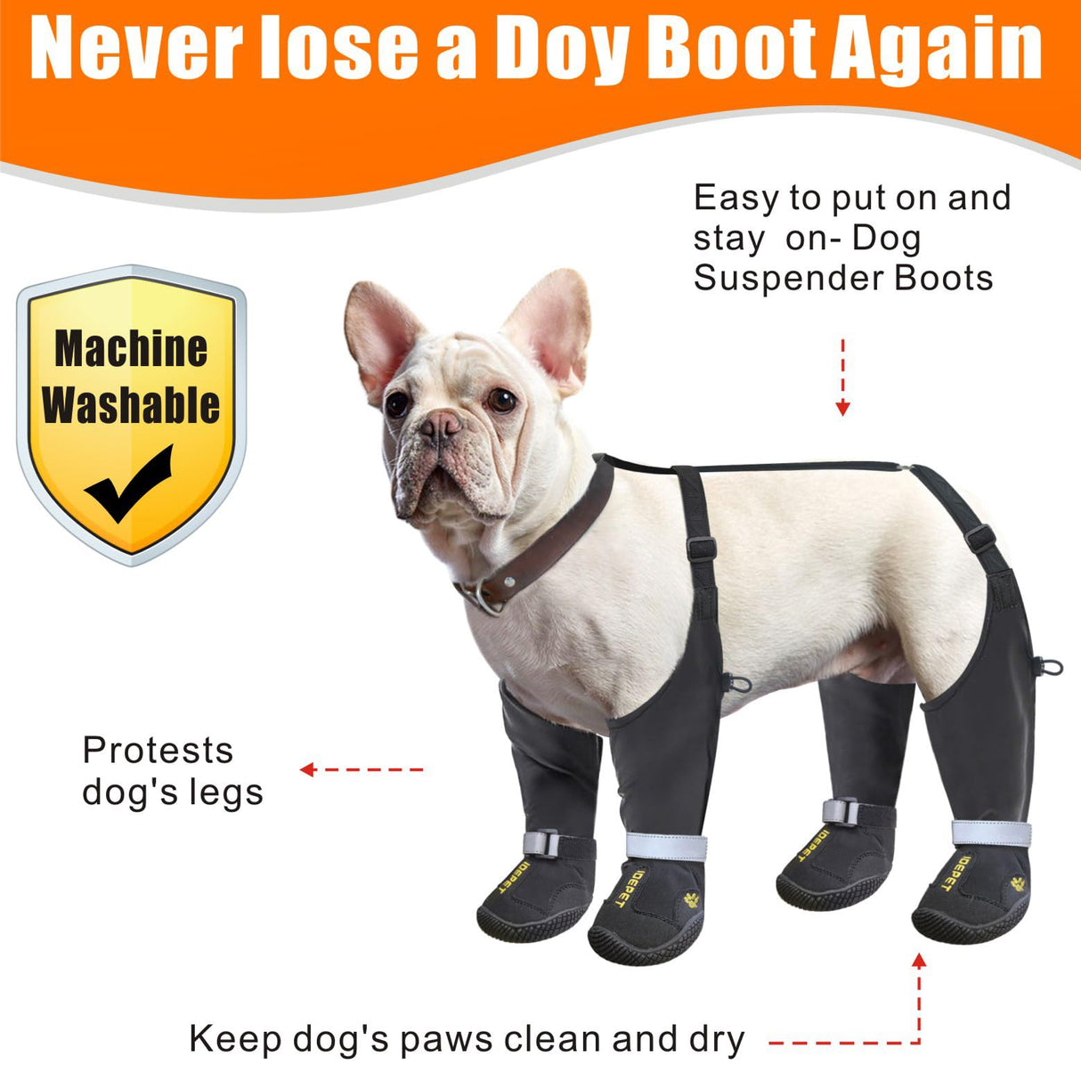 Idepet Dog Suspender Boots, Anti-Slip & Fall Waterproof Tall Shoes Legging for Small Medium Dog, Adjustable Suspender Boots for Winter Snow Rain Hiking Paws Protector 6