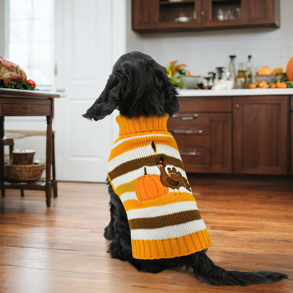 Vehomy Thanksgiving Dog Sweater Pet Pumpkin Turkey Clothes Costume Cat Stripe Turtleneck Knitwear Shirt Pullover Dog Puppy Thanksgiving Clothes for Small Medium Large Dogs Cats M