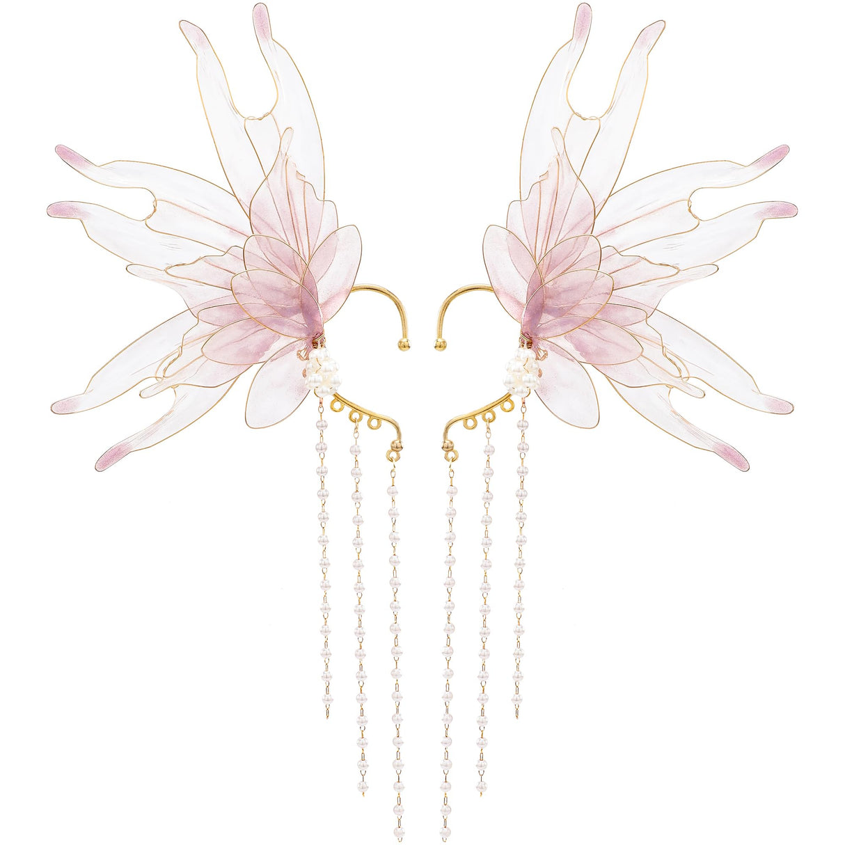 FRESHME Elf Ear Cuffs Mermaid - Fairy Ears Elven Purple Auricular Fins Earrings No Piercing with Pearl Tassel Ear Cuff Clip Christmas Renaissance Halloween Costume Cosplay Accessories for Adult Women