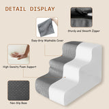 Pet Dog Stairs for Small Dogs, 2 in 1 Transformable 3-Step Pet Stairs and Wave Anti-Fall Slope for Short Legs and Long Legs Dog, for Couch (12-19 in) with Durable Non-Slip Waterproof Cover（Grey）