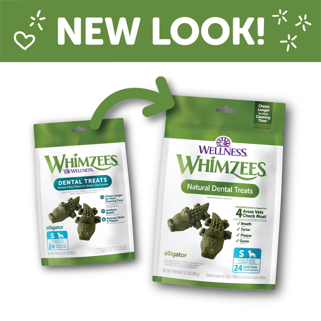 WHIMZEES Wellness Alligator Dog Dental Treats, Natural Chews, Small Size, (24 Count)