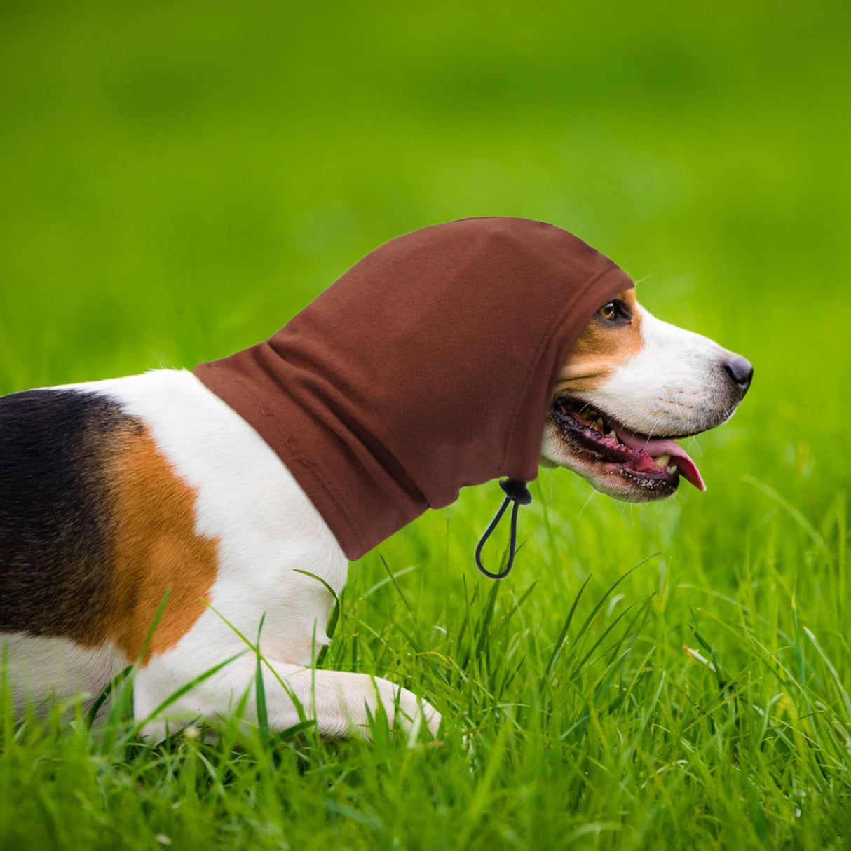 IDOMIK Dog Calming Hoodie,Ear Wraps for Dog to Calm Anxiety,Doggy Ears Head Cover for Noise Protection,Snoods for Pets Grooming Force Drying Fireworks,Pet Hematoma Ear Wrap Headband,Coffee,L
