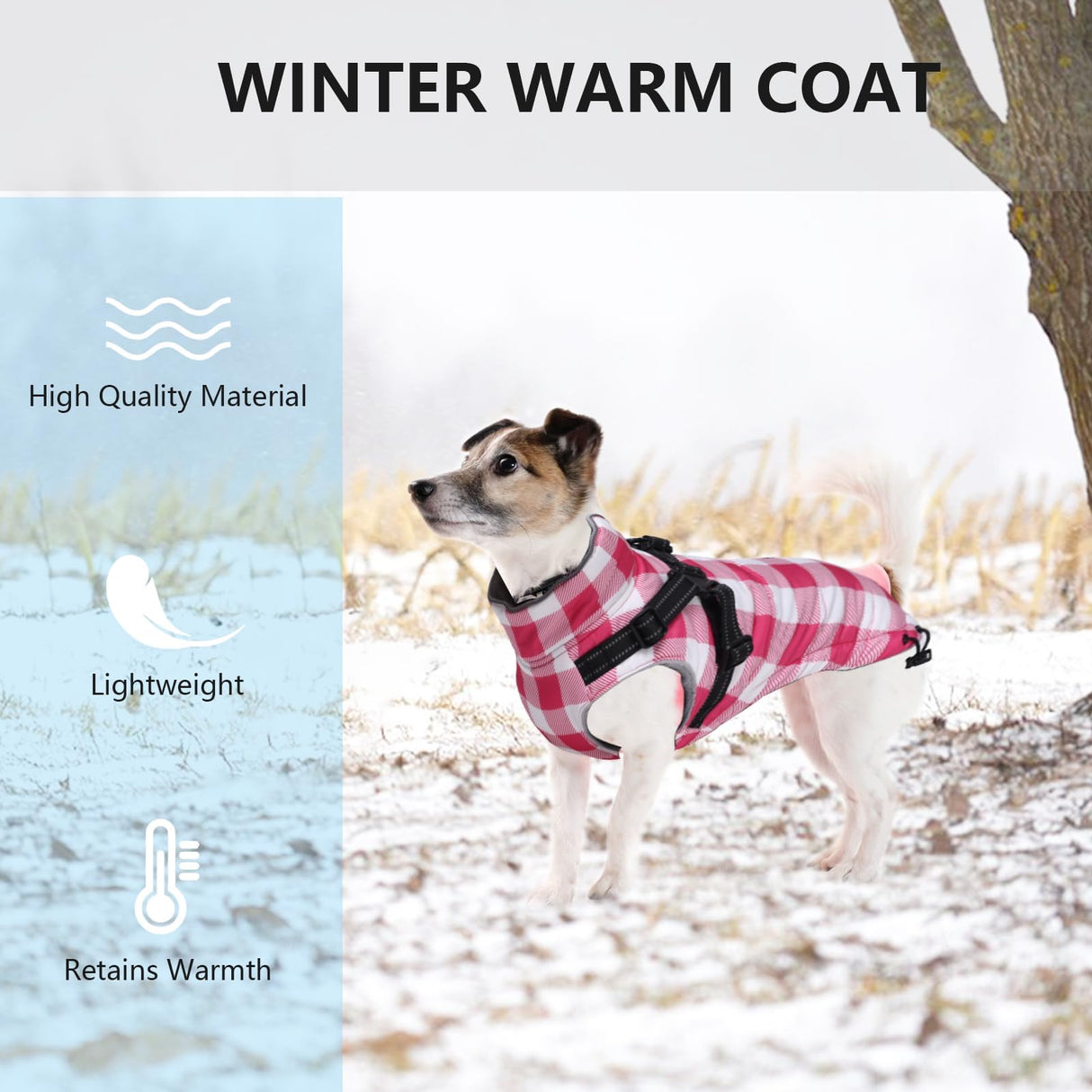 Brabtod Dog Winter Jacket,Waterproof Dog Coat with Harness Built in,Puppy Vest Small Dog Clothes with Fleece Lining,Ideal for Outdoor and Indoor-Pink-S