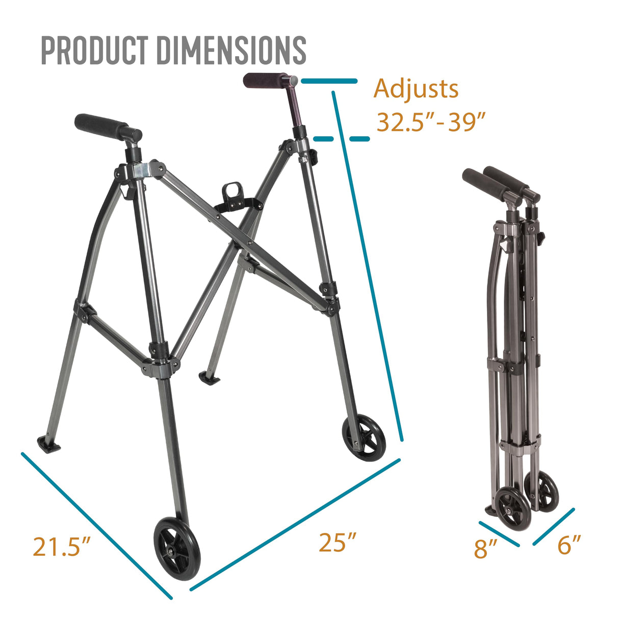Able Life Space Saver Walker Lite w/Wheels, Lightweight Folding Walker for Adults, Seniors, and Elderly, Collapsible Travel Walker, Ski Glides for Mobility Support, Compact, Black Walnut