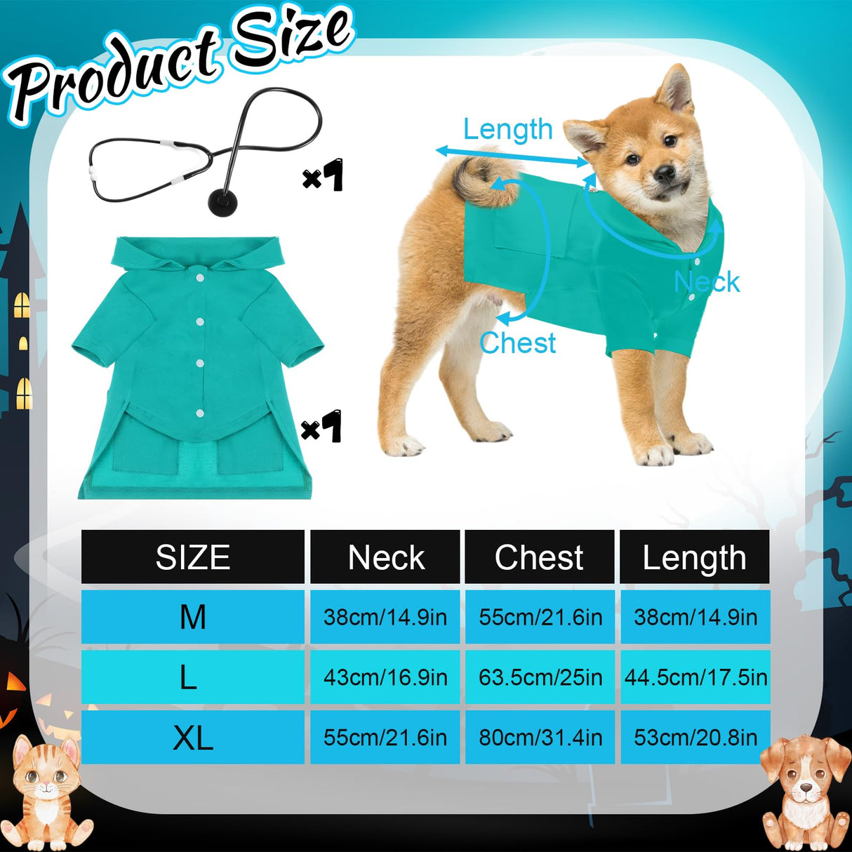 Huhumy Dog Doctor Costume Cat Surgeon Nurse Costumes Pet Doctor Clothes with Stethoscope Puppy Cosplay Party Apparel Outfits for Dogs Cats Dress Up Holiday Uniform Cosplay Halloween(Green,L)