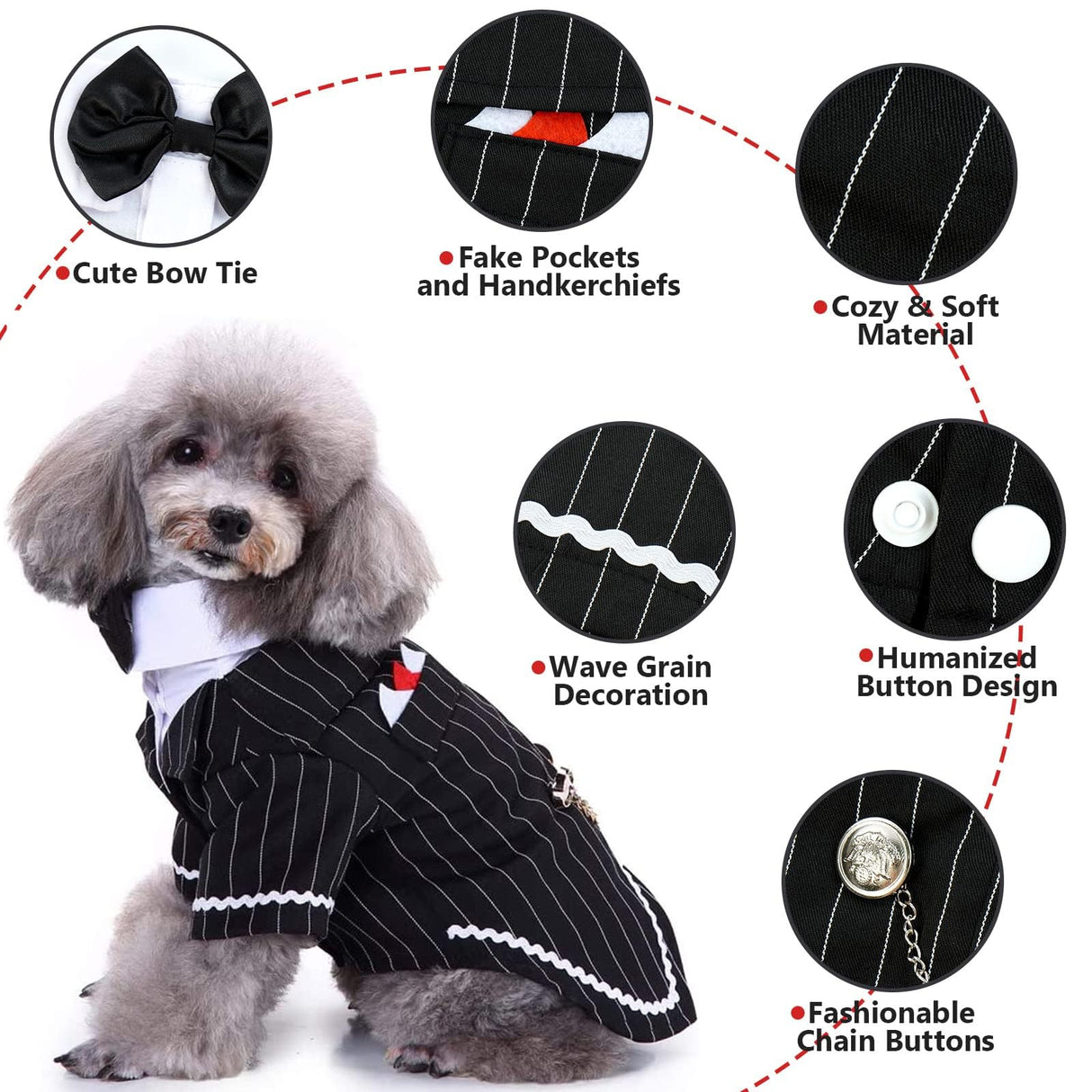 QBLEEV Dog Tuxedo Halloween Costume with Bow Tie, Formal Black Suit & Cat Wedding Outfit, Pet Prince Dress Clothes for Small Medium Large Dogs & Cats – Easy Fit for Party, Photoshoot, Holiday