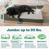 FurHaven Orthopedic Dog Bed for Large Dogs, L-Shaped Chaise Mattress with Orthopedic Egg Crate & Solid Orthopedic Foam Base for Joint Support, Washable Cover, Jumbo XL, Faux Fur & Suede, Dark Sage