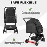Timati Pet Stroller Dog Strollers for Medium Dogs and Cats with Reversible Handle, 360 Rotating Front Puppy Stroller for Small/Medium Dogs with Mesh Windows 4 Wheels Carts for Outdoor (Black)