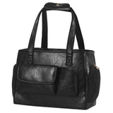 Johomviin Dog Carrier Purse, Fashion Leather Pet Carrier Bag, Airline Approved Soft Sided Cat Travel Tote Bag with Pockets Black