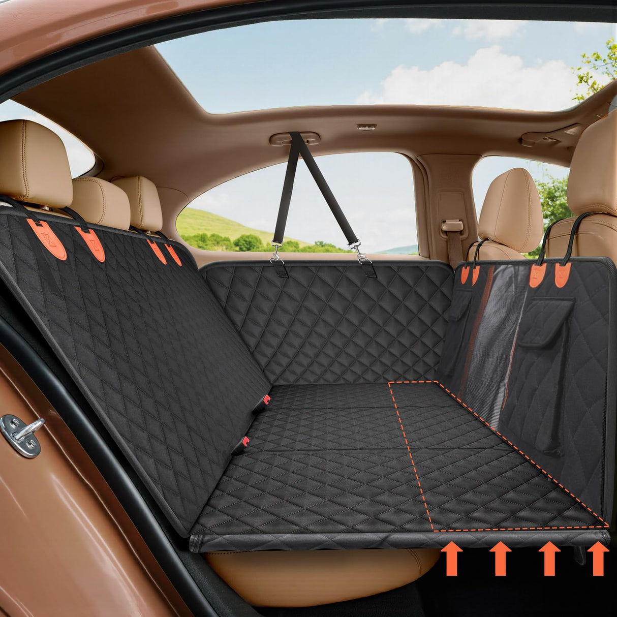 Gimars Holds 400lbs Hard Bottom Back Seat Extender for Dogs, 62x52'' Waterproof Dog Car Seat Cover for Back Seat, Back Seat Pet Cover Dog Hammock for Car SUV Truck with Nonslip Bottom Mesh Window