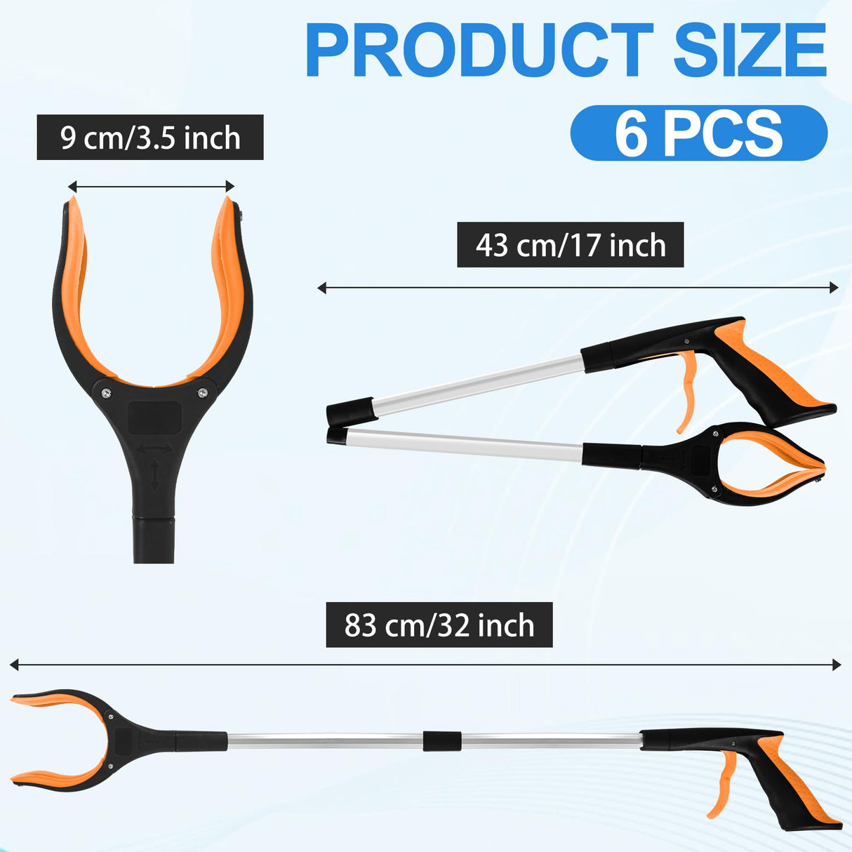 Tottist 6 Pack Grabber Reacher Tool for Elderly, 32" Extra Long Litter Stick Lightweight Handy Claw Grabber for Arm Extension Garbage Gripper Trash Pick up Litter Picker Garden(Orange)