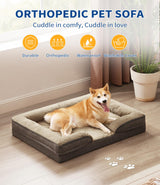 Made4pet Dog Bed Orthopedic Dog Sofa for Large Dogs,Supportive Foam Pet Cushions Bed with Washable Removable Cover, Egg-Crate Foam, Waterproof Lining Bottom, Brown, 38 * 28 * 6.5 Inch