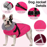 Preferhouse XXL Dog Winter Coat, Dog Puffer Jacket with Harness Built in, Pet Windproof Cold Weather Vest with Zipper Dogs Snowsuit, Rose 2XL