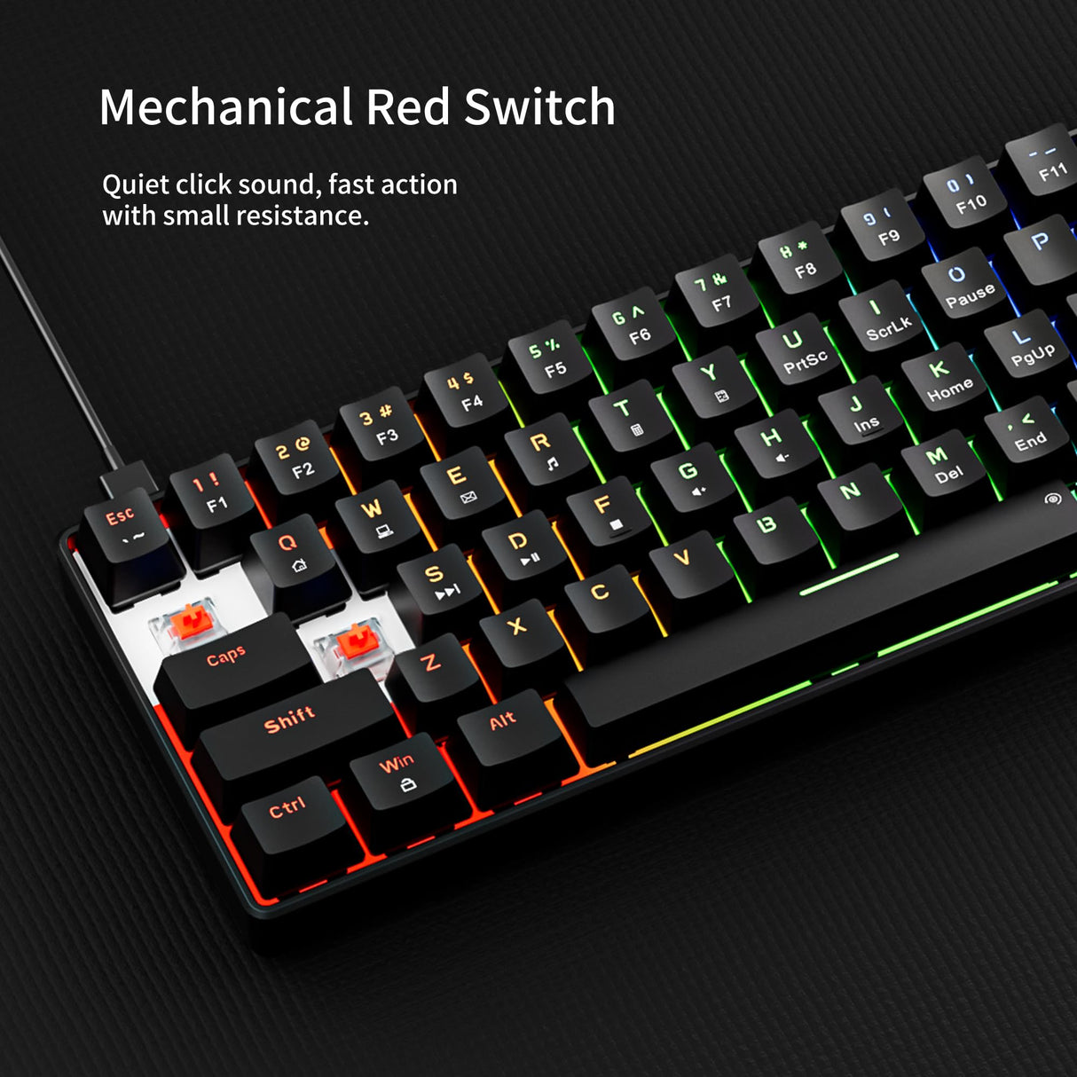 GM611 Mechanical Keyboard,Rainbow LED Backlit Gaming Wired Keyboards Compact Mini 61 Keys Portable 60 Percent Mechanical Keyboard with Black Keycaps,for Windows Laptop PC Linear Red Switches