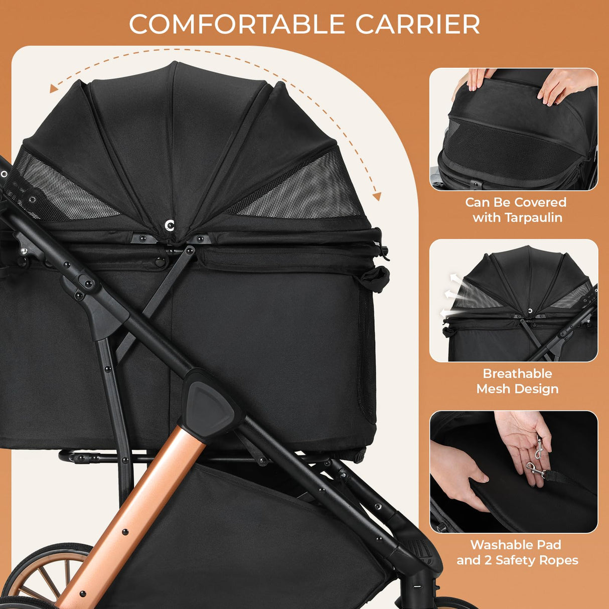 MAMIZO Pet Stroller for Medium Dogs Cats Up to 55 lbs, All-Terrain 3-in-1 Dog Stroller with Detachable Carrier, Rubber Wheels, One-Click Folding, Storage Basket & Cup Holder, for Senior Dogs & Cats