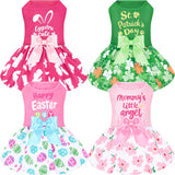 XPUDAC 4 Pack Cute Dog Dress with Bowknot Dog Clothes Puppy Skirt Mommy Floral Bunny Egg Shamrock Print for St. Patrick's Day Easter Holiday Pet Outfit for Girls, M