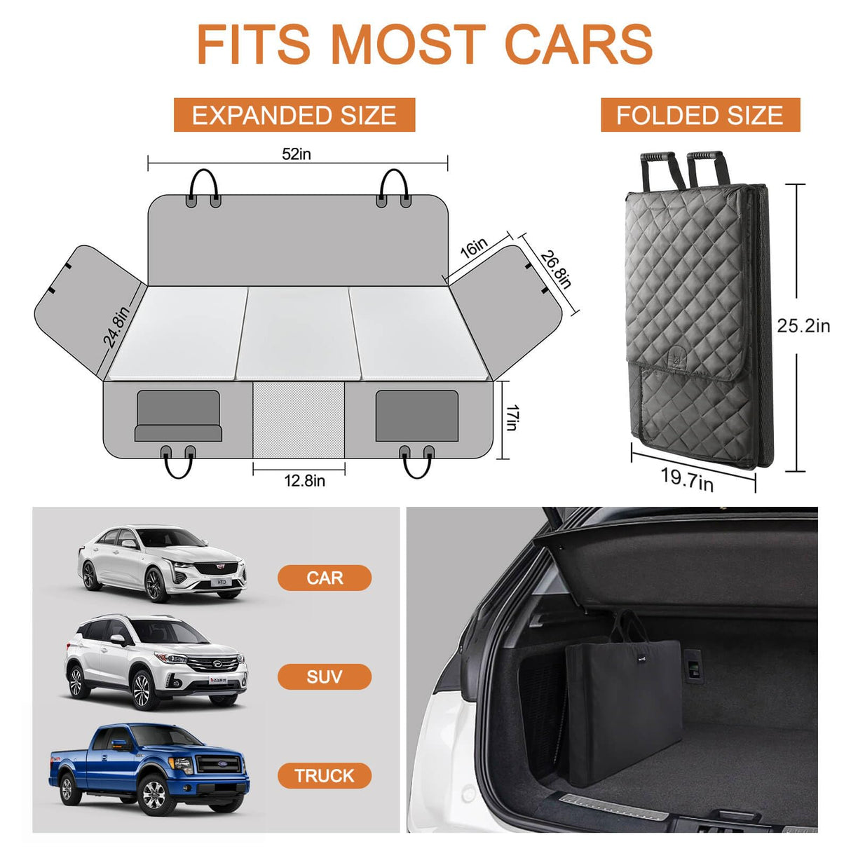 petizer Back Seat Extender for Dogs, Support 420lbs - Detachable Hard Bottom Dog Car Seat Cover, Waterproof Nonslip Dog Hammock, Scratch Proof Washable Backseat & Door Protector for Car, SUV, Truck
