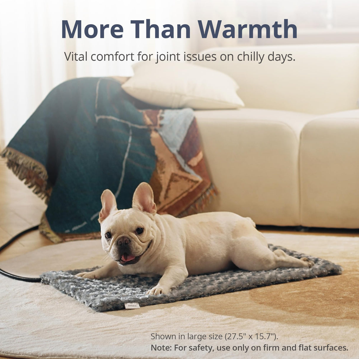 Petace Adjustable Temperature Heated Cat Bed & Dog Heating Pad with Timer, Chew-Resistant Cord, Thick and Soft Cover, Indoor Pet Heating Pad, 27.5" x 15.7"