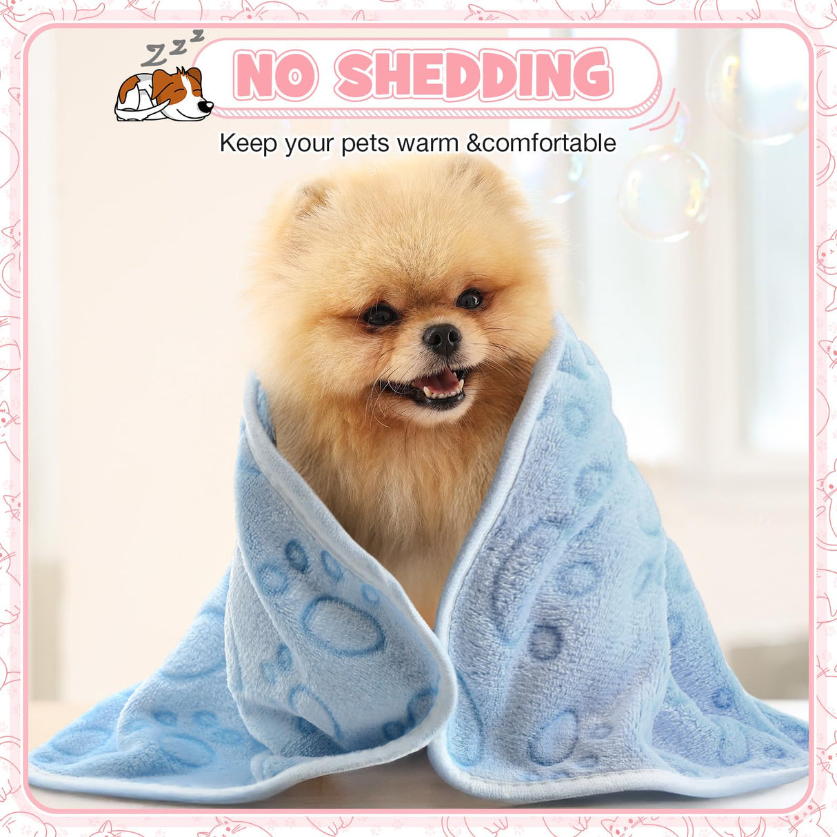 Tegeme 12 Pcs Pet Blankets Soft Fluffy Fleece Dog Cat Warm Paw Print Pattern Blankets Flannel Throw for Pets Dog Puppy Cat(30 x 20 Inch,Pink,Gray,Blue)
