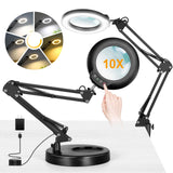 IVMAIE 10X Magnifying Glass with Light and Stand, 2-in-1 Lighted Magnifier with Clamp, 5 Color Modes Stepless Dimmable LED Desk Lamp Hands Free for Painting Craft Jewelry Sewing Hobby Model Close Work