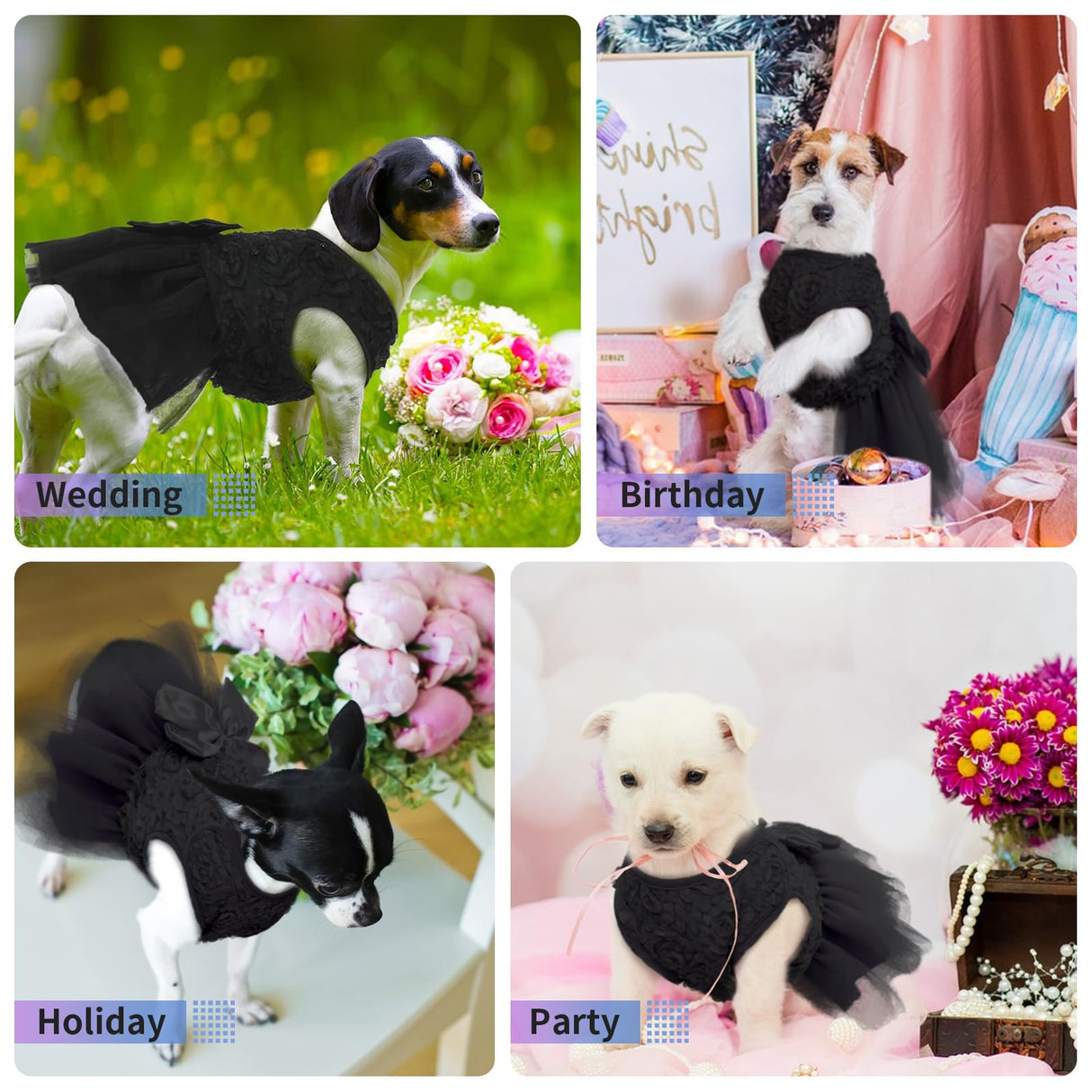 QBLEEV Dog Wedding Dress - Bowknot Dog Attire, Black Lace Tutu Skirt for Small Dogs, Halloween Princess Dress