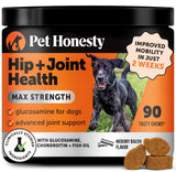 Pet Honesty Hip & Joint Health Max Strength – Dog Joint Support Chews with Glucosamine Chondroitin & Omega-3s – Joint Supplement for Dogs to Support Mobility, Flexibility & Comfort – Bacon (90 ct)