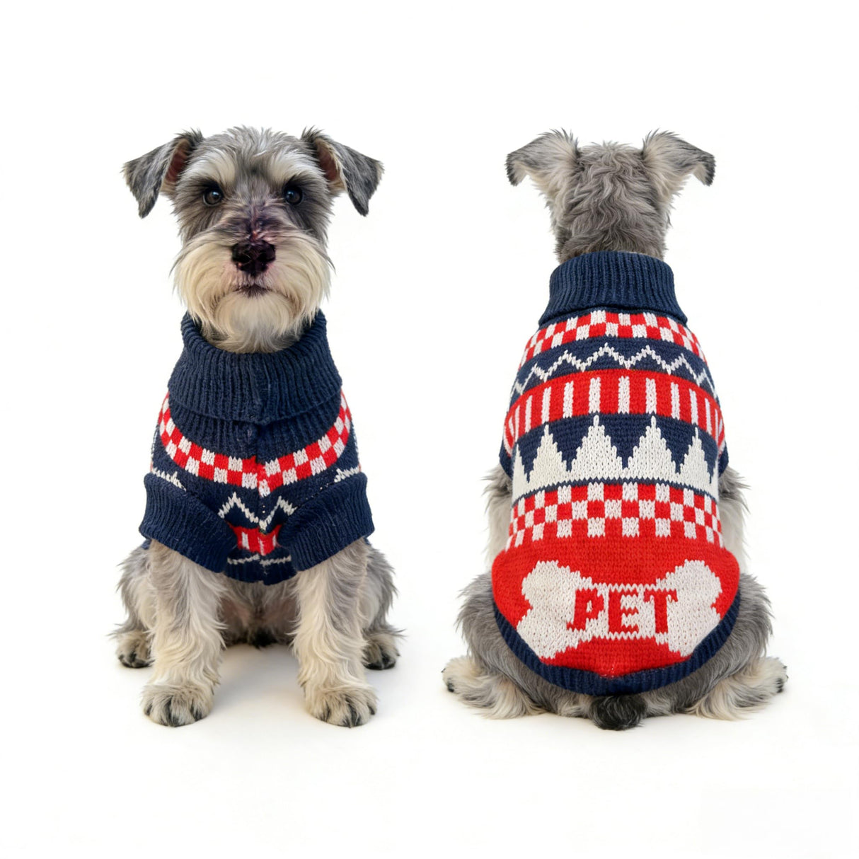 Small Dog Cold Weather Sweaters – Warm Knit Turtlenecks, Cozy Pet Pullovers Dog Clothes with Leash Hole for Chihuahua Bulldog Pug Beagles (Red/Navy, X-Large)