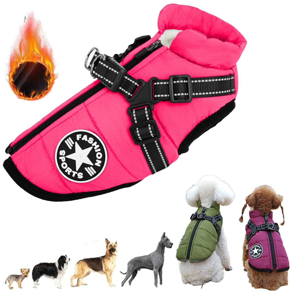 Presumablyi Waterproof Winter Dog Jacket with Built-in Harness, Dog Jacket with Harness, Pawbb - Waterproof Winter Jacket with Built-in Harness,Presumablyi Jacket,Reflective with Zipper (Pink, 5XL)