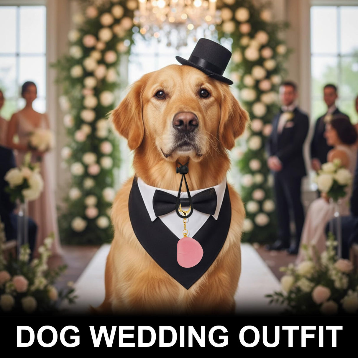 FunMular 3Pcs Formal Dog Tuxedo Accessories Set Adjustable Wedding Collar Bandana with Bow Tie Pet Top Hat for Large X-Large Dogs New Years Wedding Birthday Party